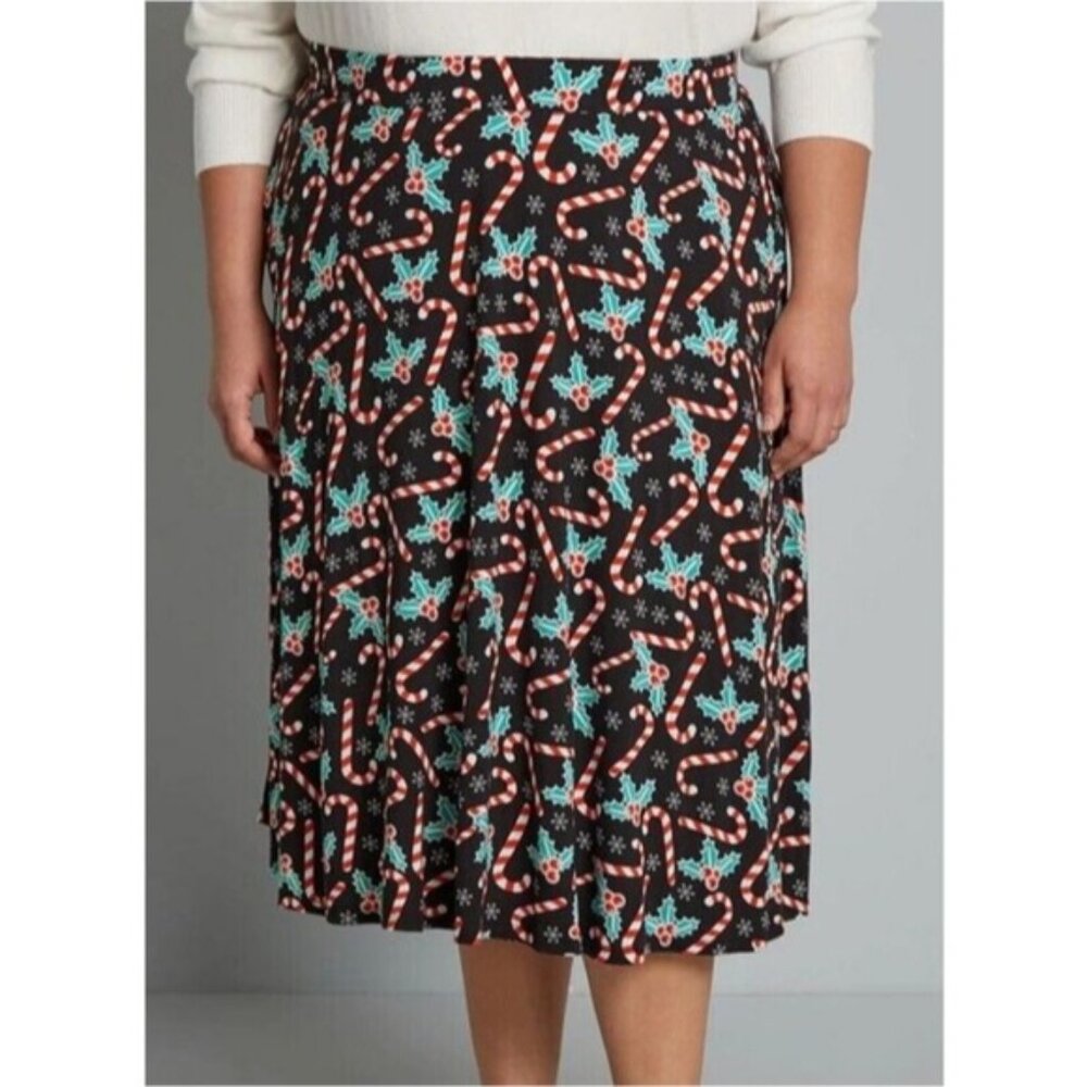 Modcloth Jersey Knit Candy Cane A-Line Skirt Festive Holiday Small New Office - Picture 6 of 8